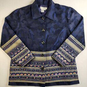 Coldwater Creek Women’s M Tapestry Jacket Blue Southwestern Woven Button Front